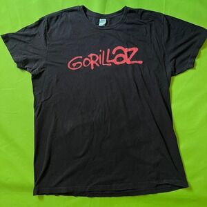 Gorillaz Band T-Shirt Mens XL Black Red Logo Y2K Short Sleeve Pacific Cotton